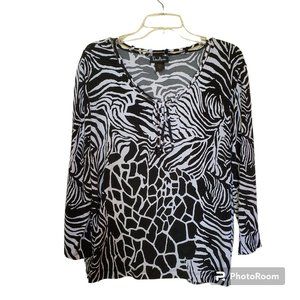 Dana Nicole Blouse Black White Abstract Print Size XL